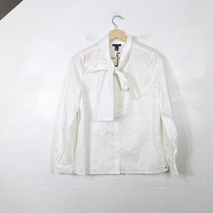 HALOGEN Women's NWOT White Tie Neck Button Down Shirt Size Large